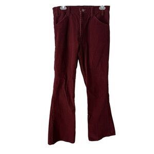 Vtg 70s sears thumbs up Burgundy Flared corduroy Pants men waist 30”